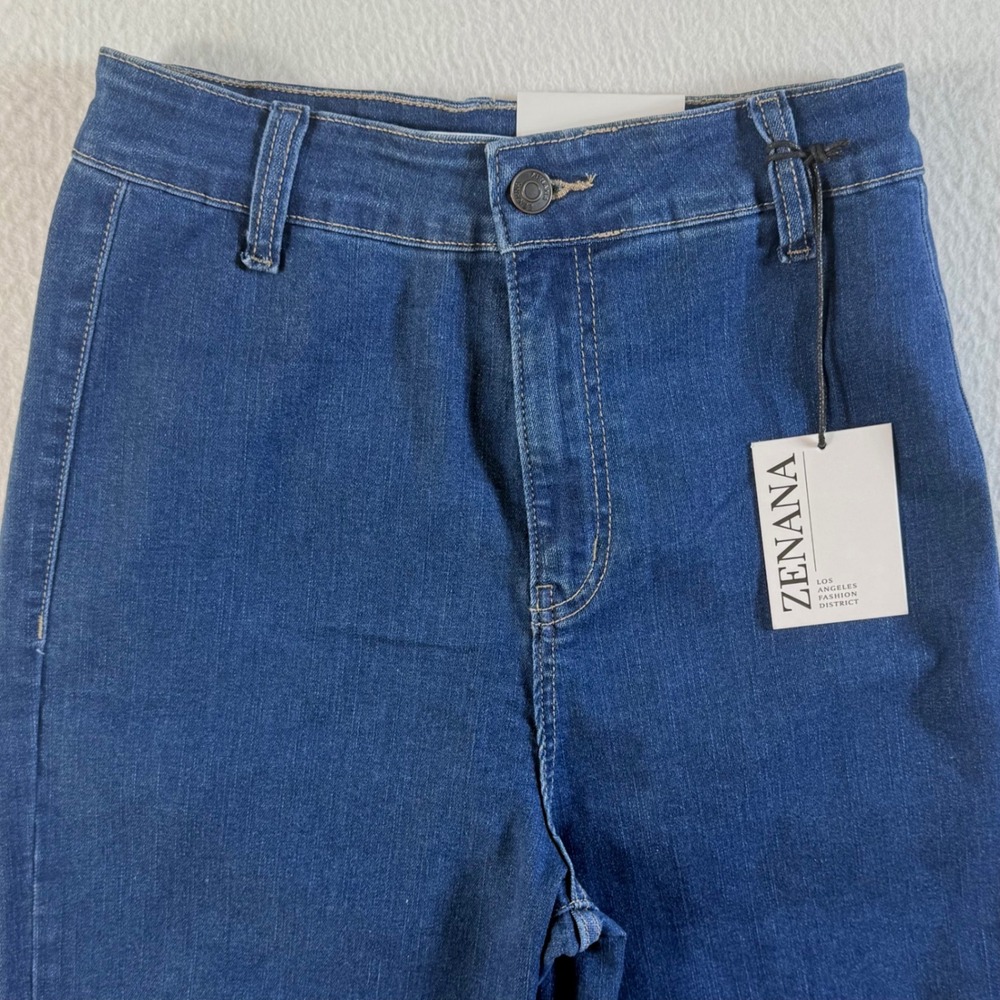 Zenana Wide Leg Jeans Womens 27x27 Medium High Waisted Raw Hem‎ Medium Wash NEW